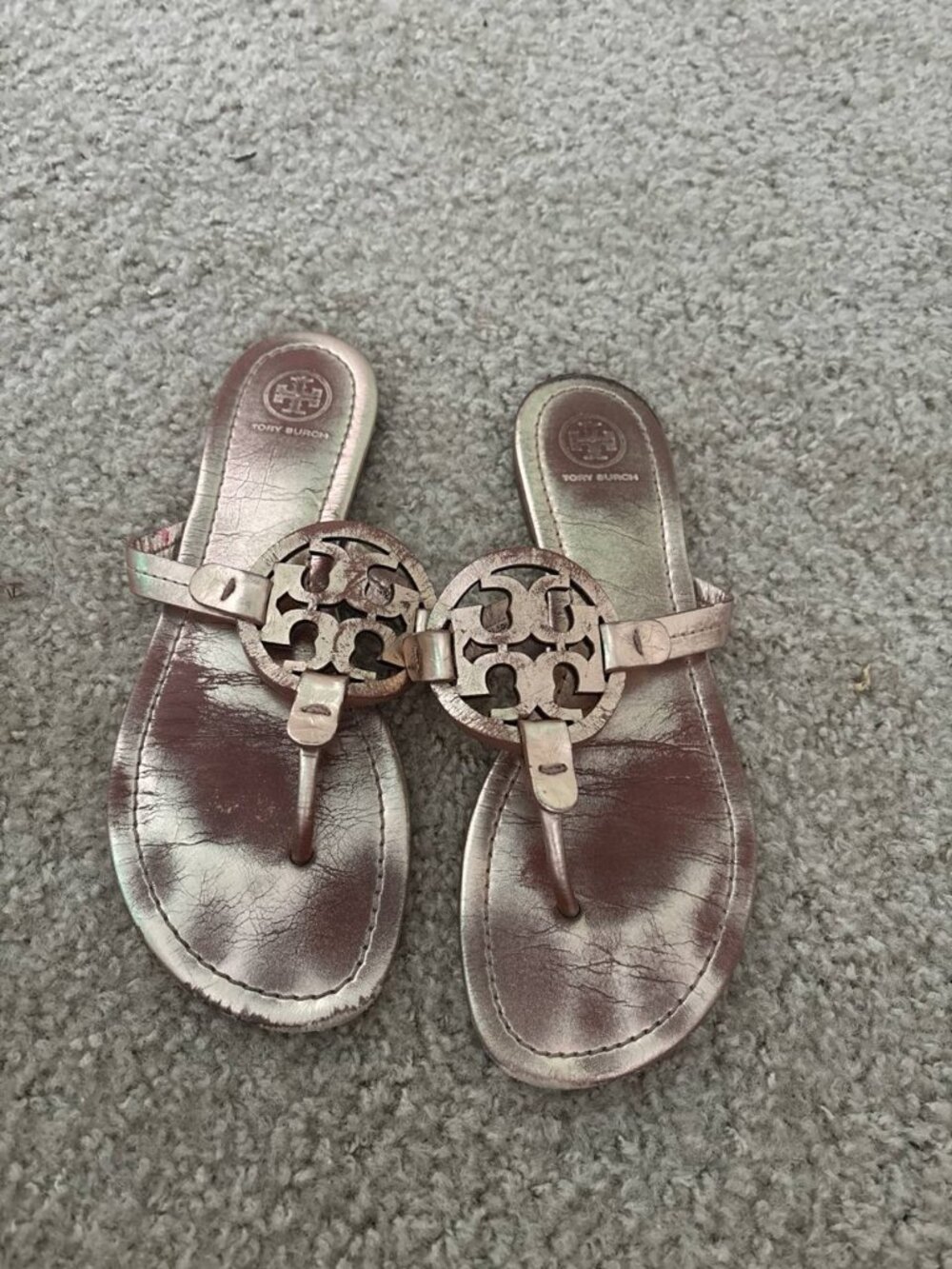 Tory Burch Miller Thong Sandals US 8 EU 38.5 Rose Gold Metallic Leather
